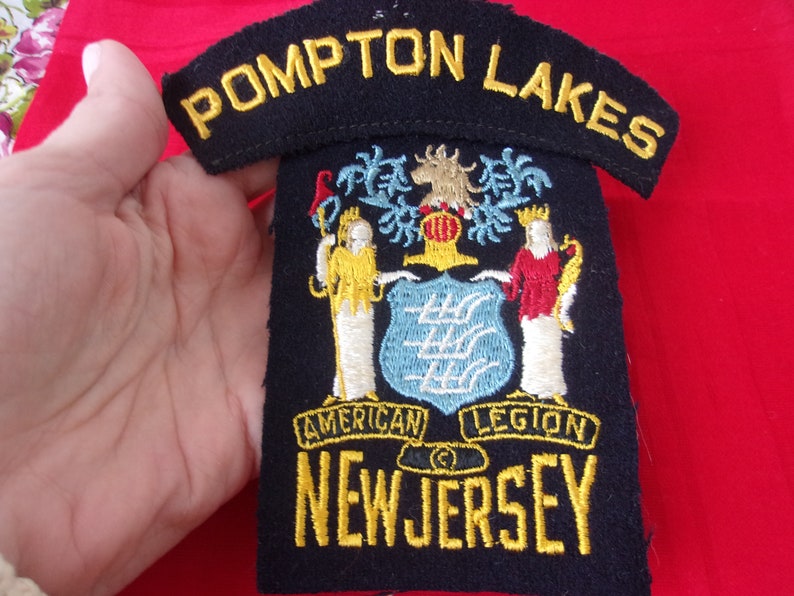 Older Rare Vintage Pompton Lakes New Jersey Embroidered Patch, Nicely Detailed Embroidery American Legion Patch, Cheesecloth back image 2