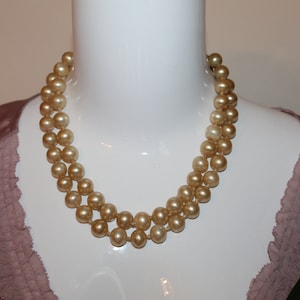 Vintage Signed Miriam Haskell Huge Double Stranded Champagne Pearls Collar Necklace, Signed On Hook Clasp, Adjustable, Large & Heavy