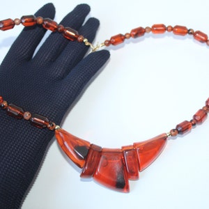 Vintage Mid Century Mod Faux Tortoise Beaded Necklace, Swirled Root Beer Faux Tortoise Unique Necklace, Modernist Design 20&quot; Long