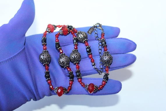 Vintage 1928 Jewelry Signed Necklace Red & Black … - image 1