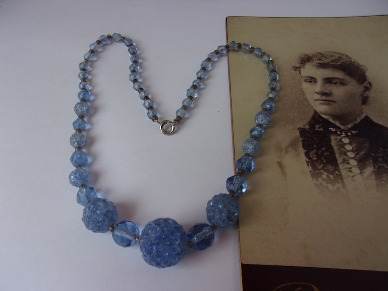 Light Baby Blue Czech Glass Beads 16.5 Antique Art Deco Era Beaded Necklace All Glass Beads Berry Shaped Antique Art Deco Glass Beads