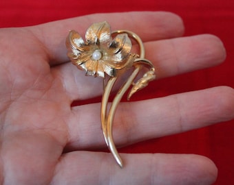 Vintage Marcel Boucher Carnation Flower Pin Brooch, REAL Pearl