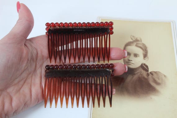 Pair of Vintage Celluloid Art Deco Hair Combs with 2 … - Gem