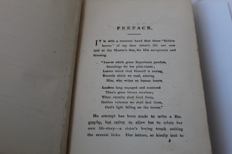 May include: A page from a book with the title "Preface." The text discusses the "hidden leaves" of a person's life and how they are like leaves that fall from a tree. The text also mentions that the book is a collection of letters.