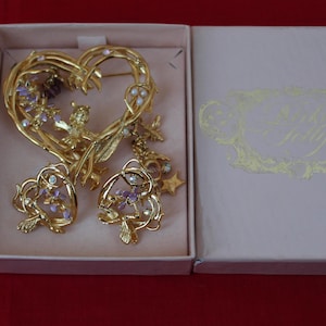 Kirks Folly Wisteria Vine And Fairy Heart Brooch Pin Jewelry Set And Hummingbird Earrings Pierced Post Wisteria Swarovski Set Original Box