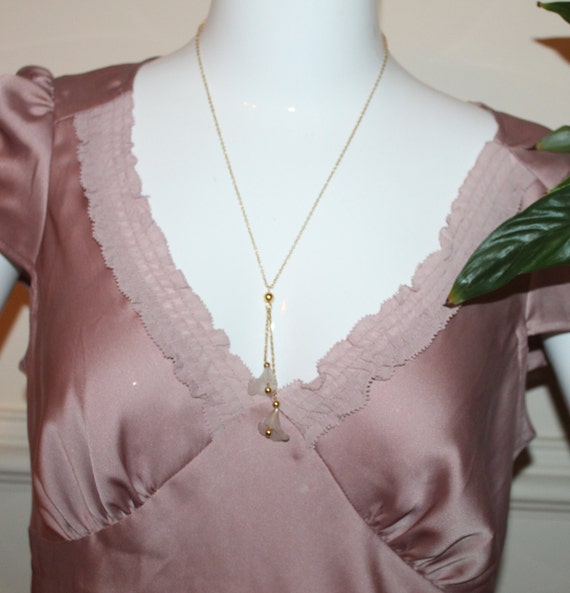 Vintage Frosted Lily Lariat Necklace Set - Pastel… - image 4