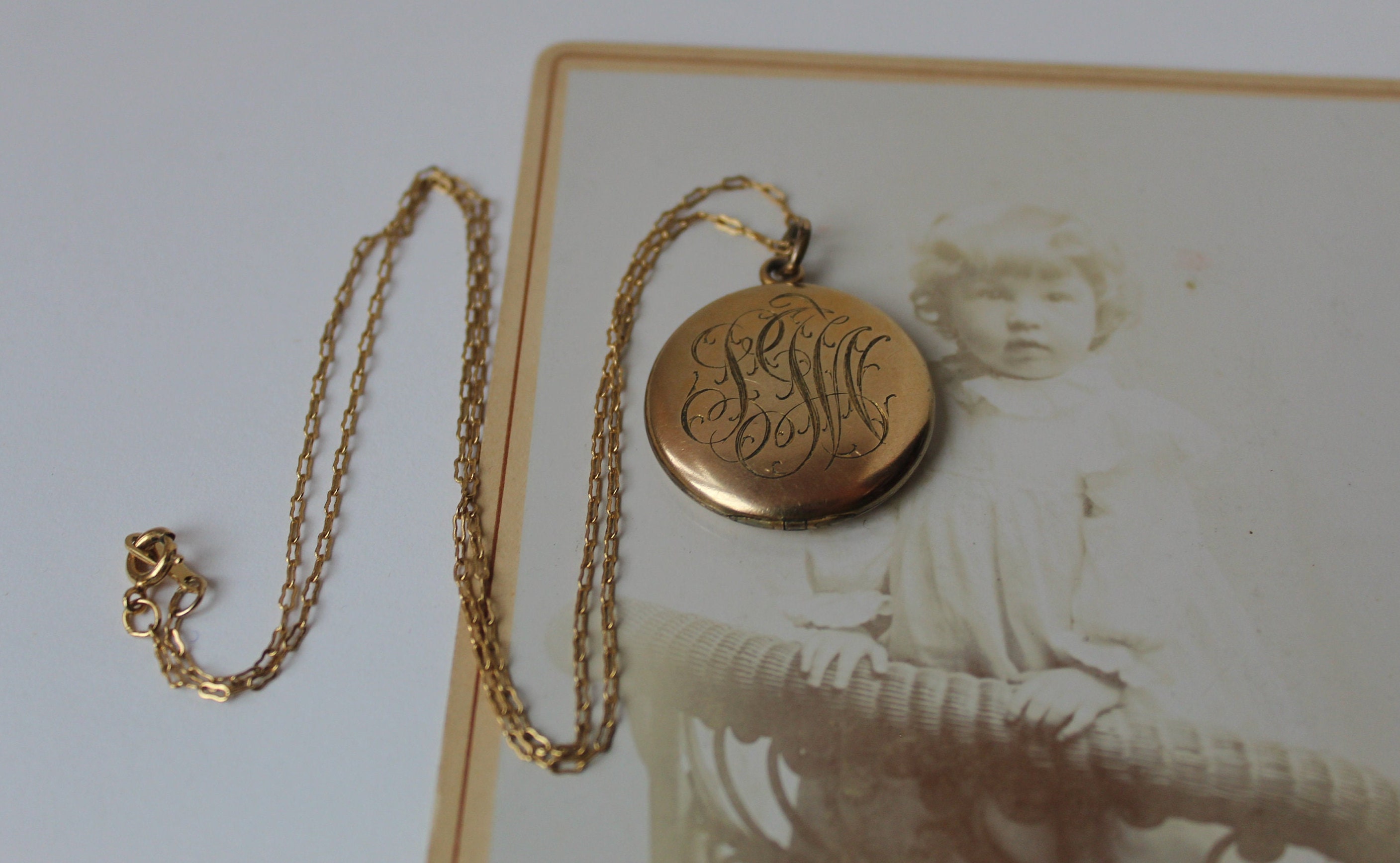 Sale - Antique Monogrammed Locket - Edwardian Era Gold Filled Engraved FSL Letters Necklace - Circa 1910s Photograph Keepsake Fob Jewelry No Chain