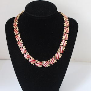 Vintage MONET 1980s Gold Tone & Red Enamel Choker Necklace, Excellent Condition Signed MONET 80s Collar Necklace