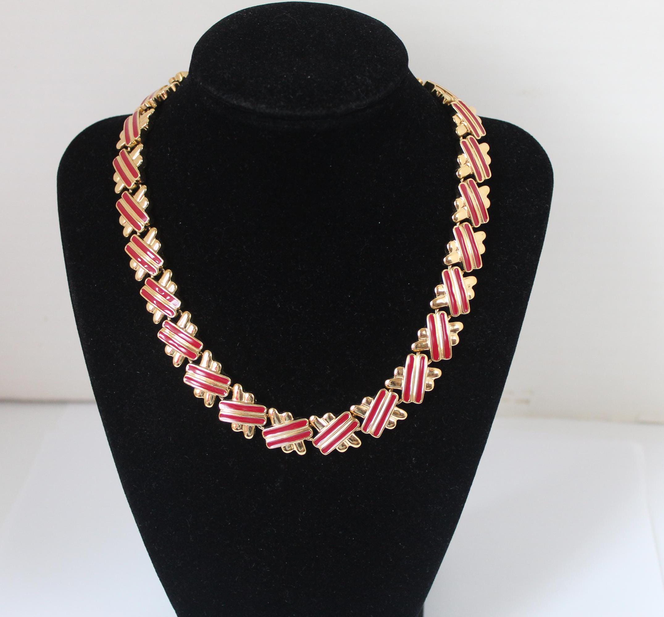 Collier Vintage Signé Monet – Double Chaîne Dorée Et Beige – Longueur 52 Cm