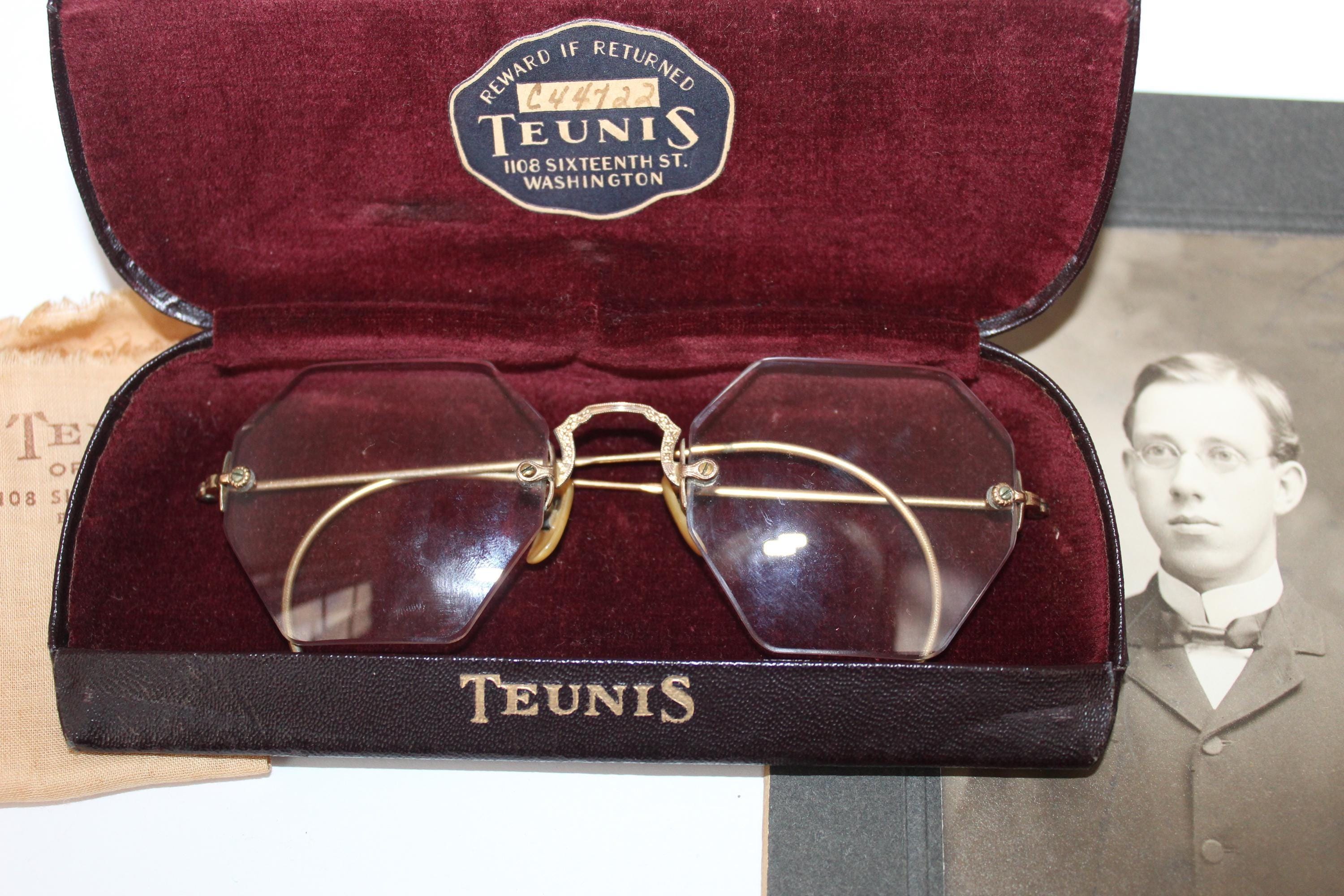 Antique Steven’s & Company gold filled rimless eye glasses frames Vtg 1930s Rimless Eyeglasses 1/10 12K GF Gold Filled Hexagon  main image 3