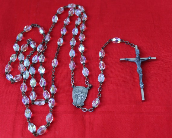 Beautiful Antique Iridescent Crystal Rosary, Face… - image 10