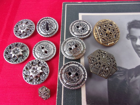 FRENCH VICTORIAN ANTIQUE STERLING SILVER ENAMEL BUTTON BUTTONS