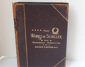Antique Rare Large Leather Book 1883 Schiller's Works by George Barrie, Revolt of Netherlands, Iconoclasts, Phadra, Life of Schiller, Illus.