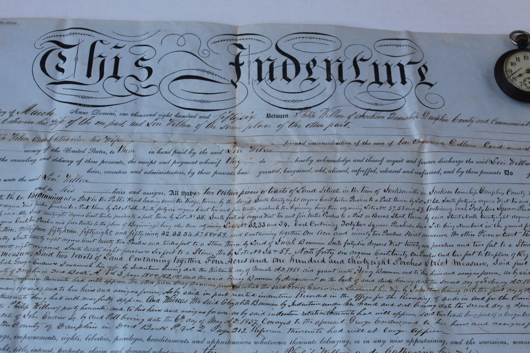Antique Precivil War Land Deed Handwritten Dauphin Co PA Etsy