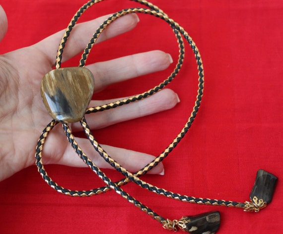 Vintage Natural Brown Stone Bolo Tie with Beautif… - image 2