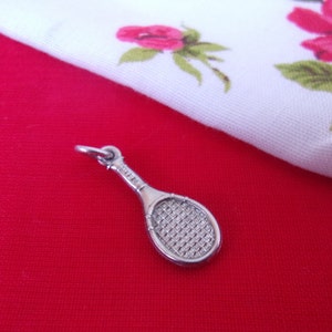 Vintage older Sterling Silver Tennis Racket Charm for Charm Bracelet or Pendant on a Necklace, Marked STER on both Tennis Racket and Bale