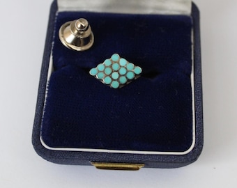 Vintage Zuni Native American Doornroosje inlegwerk sterling reversspeld of dasspeld, prachtige blauw turkoois inlegspeld jaren '70 oude pion