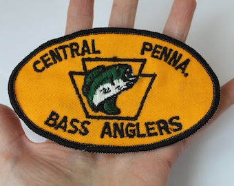 Vintage Older Fishing Patch Pennsylvania Bass Anglers, Old Cheesecloth  backing, Central Penna Bass Anglers Unused Patch