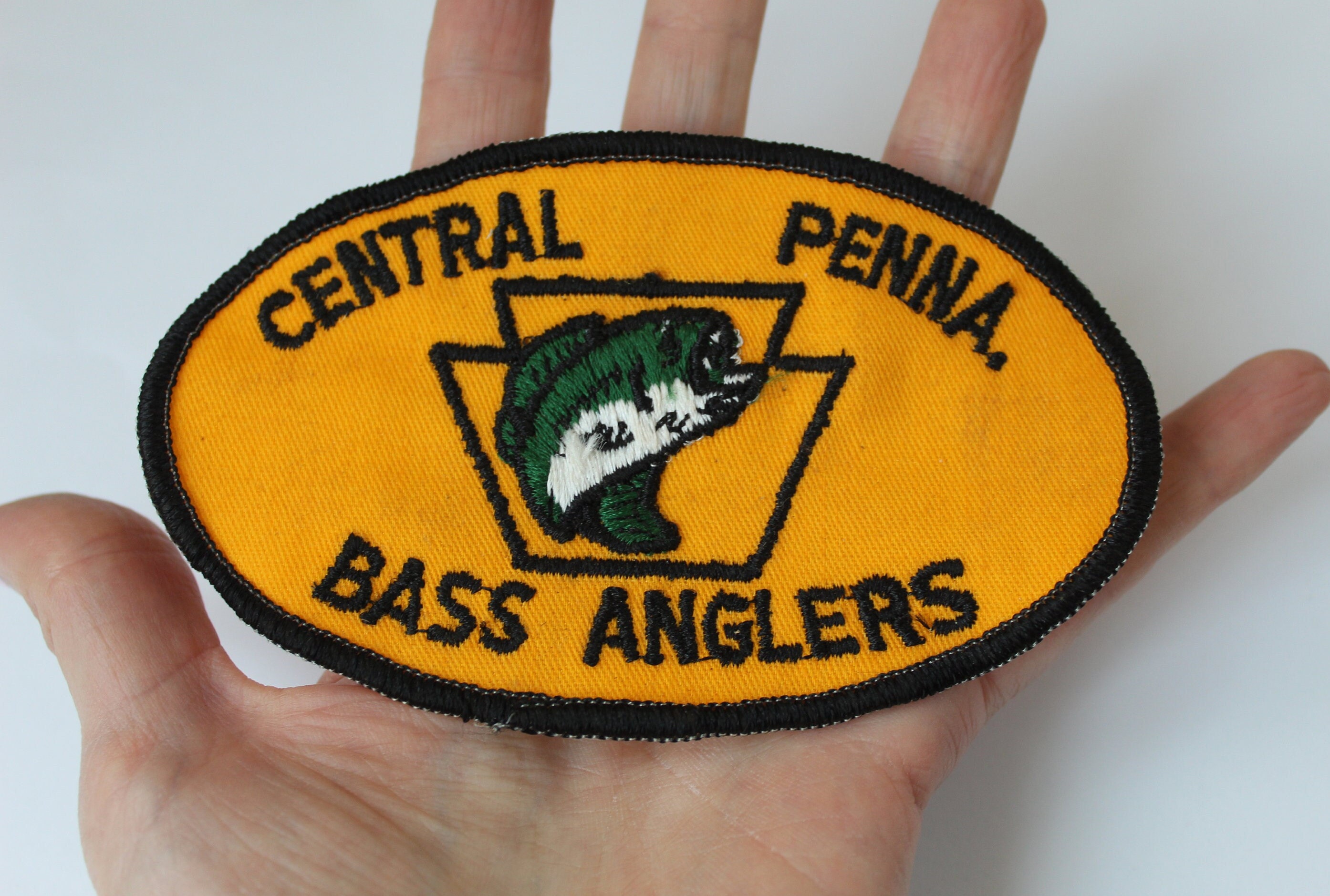 Vintage Older Fishing Patch Pennsylvania Bass Anglers, Old Cheesecloth  Backing, Central Penna Bass Anglers Unused Patch 