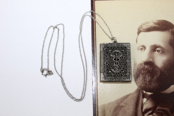 Antique Vintage Caduceus Old Medical Filigree Loc… - image 9