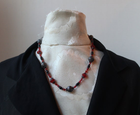 Vintage 1928 Jewelry Signed Necklace Red & Black … - image 5