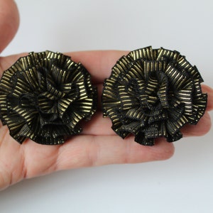 Vintage Black Shoe Bows, Transform Flats Or Pumps Black Shoe Ribbons Ruffles with Gold Accents