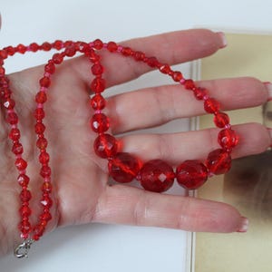 Antique Art Deco Era Old Original Necklace with Red Czech Glass Graduated Beads Necklace, Beautiful Great Gatsby Era Jewelry 18&quot; Long