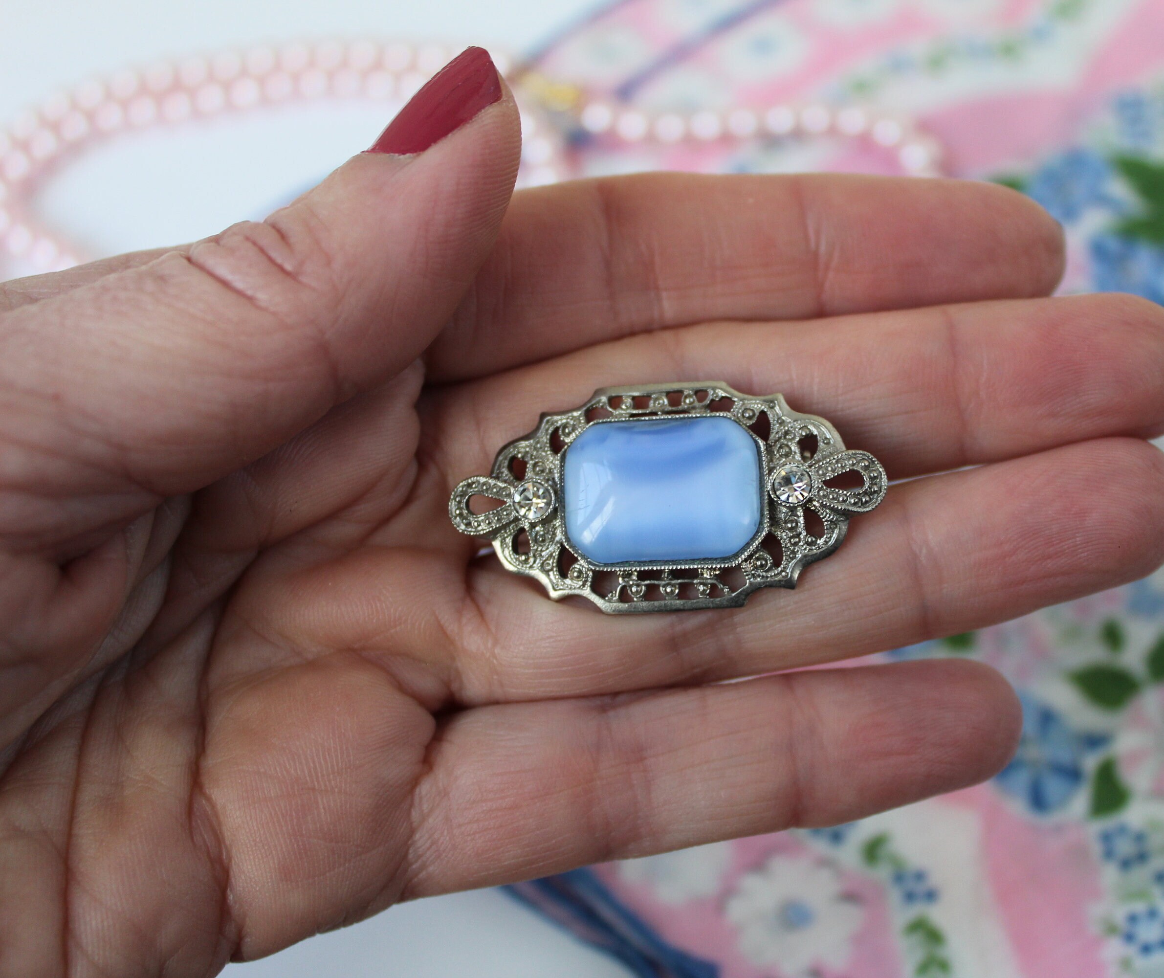 Vintage 1928 Jewelry Company Art Deco Style Pale Blue Art Glass