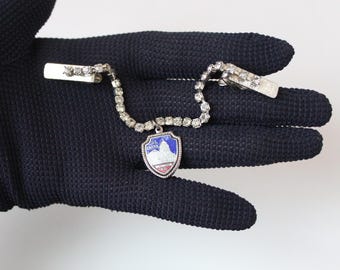 Pinza para suéter vintage de mediados de siglo con diamantes de imitación, recuerdo de Washington D.C., pinza para suéter plateada de los años 50, joyería de los años 50 con muchos diamantes de imitación.