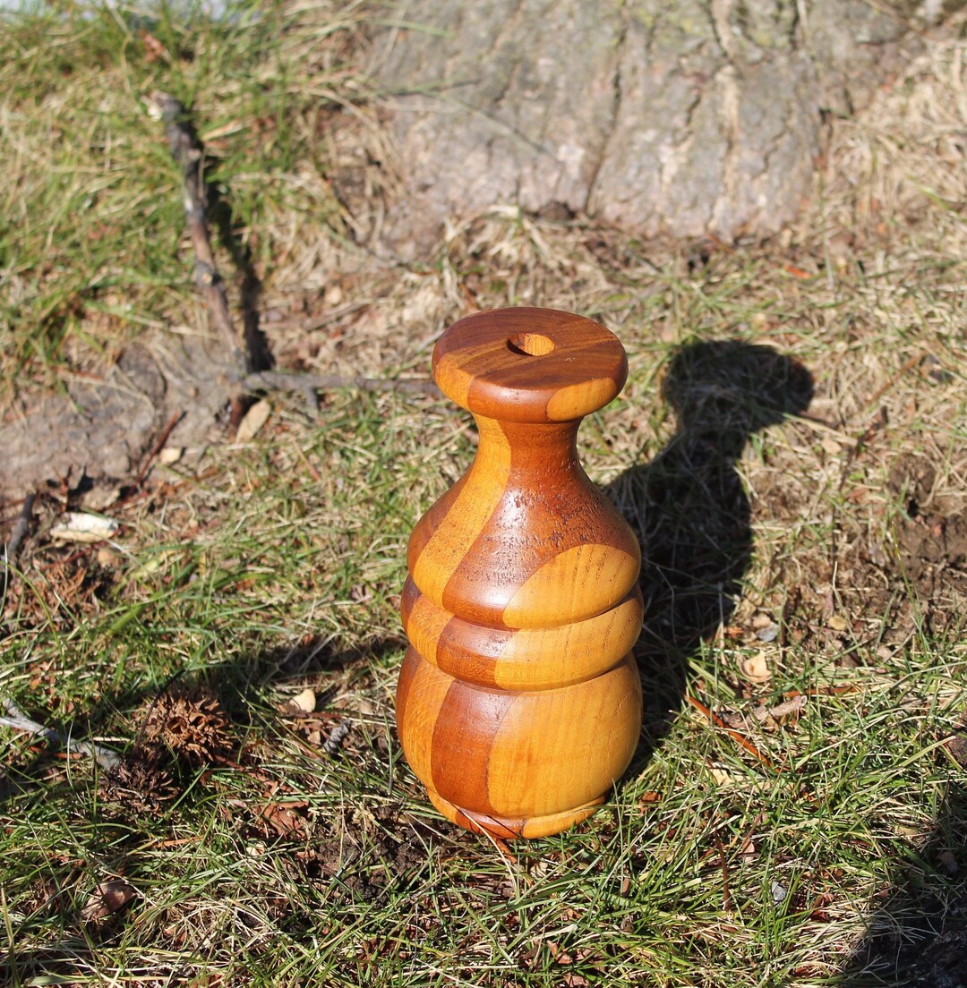 Vintage Turned Wood Vase, Handmade Wooden Vase Cherry and Oak