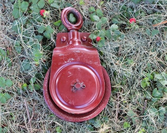 Large Antique Vintage Old Red Cast Iron Pulley By Durbin Durco St Louis MO, 250 lbs, Heavy Duty Old PULLEY All Original, Rustic Primitive