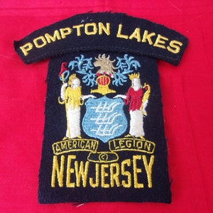 Older Rare Vintage Pompton Lakes New Jersey Embroidered Patch, Nicely Detailed Embroidery American Legion Patch, Cheesecloth back image 1