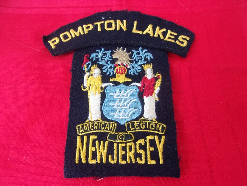 Older Rare Vintage Pompton Lakes New Jersey Embroidered Patch, Nicely Detailed Embroidery American Legion Patch, Cheesecloth back image 1