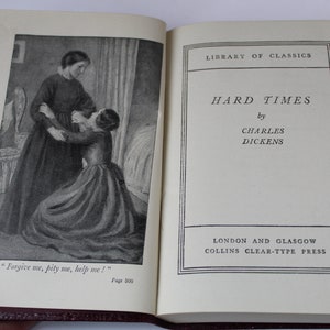 Antique 1910 Leather Dickens Classic Book, Hard Times' By Charles Dickens Beautiful Collectible Antique Dickens Book, Gilded Title On Spine afbeelding 2