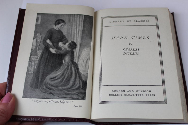 Antique 1910 Leather Dickens Classic Book, Hard Times' By Charles Dickens Beautiful Collectible Antique Dickens Book, Gilded Title On Spine image 2