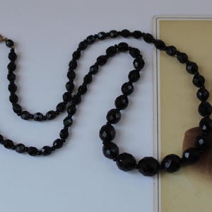 Antique Vintage French Jet Black Glass Graduated Bead Mourning Necklace, 25&quot; Pure Glass French Jet Beads Longer Strand of Beads, Lovely!