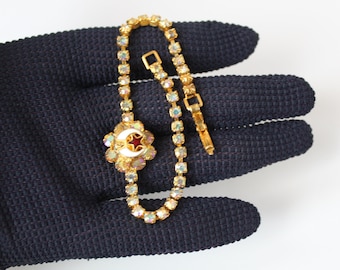Vintage Mid Century Ladies Scimitar Crescent & 5 Star Freemason Masonic Bracelet Lots Rhinestones Beautiful Shriner Aurora Borealis Bracelet