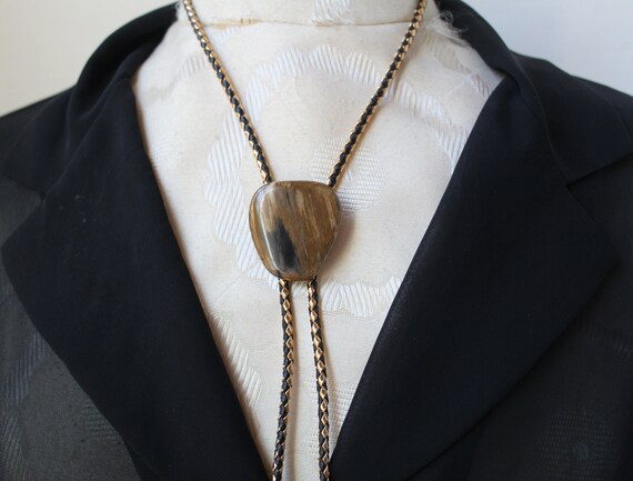 Vintage Natural Brown Stone Bolo Tie with Beautif… - image 3