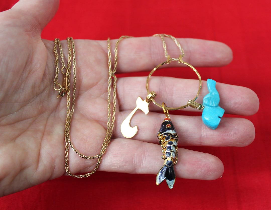 Vintage 1980s Gold Plate Charm Holder Necklace With Charms Etsy