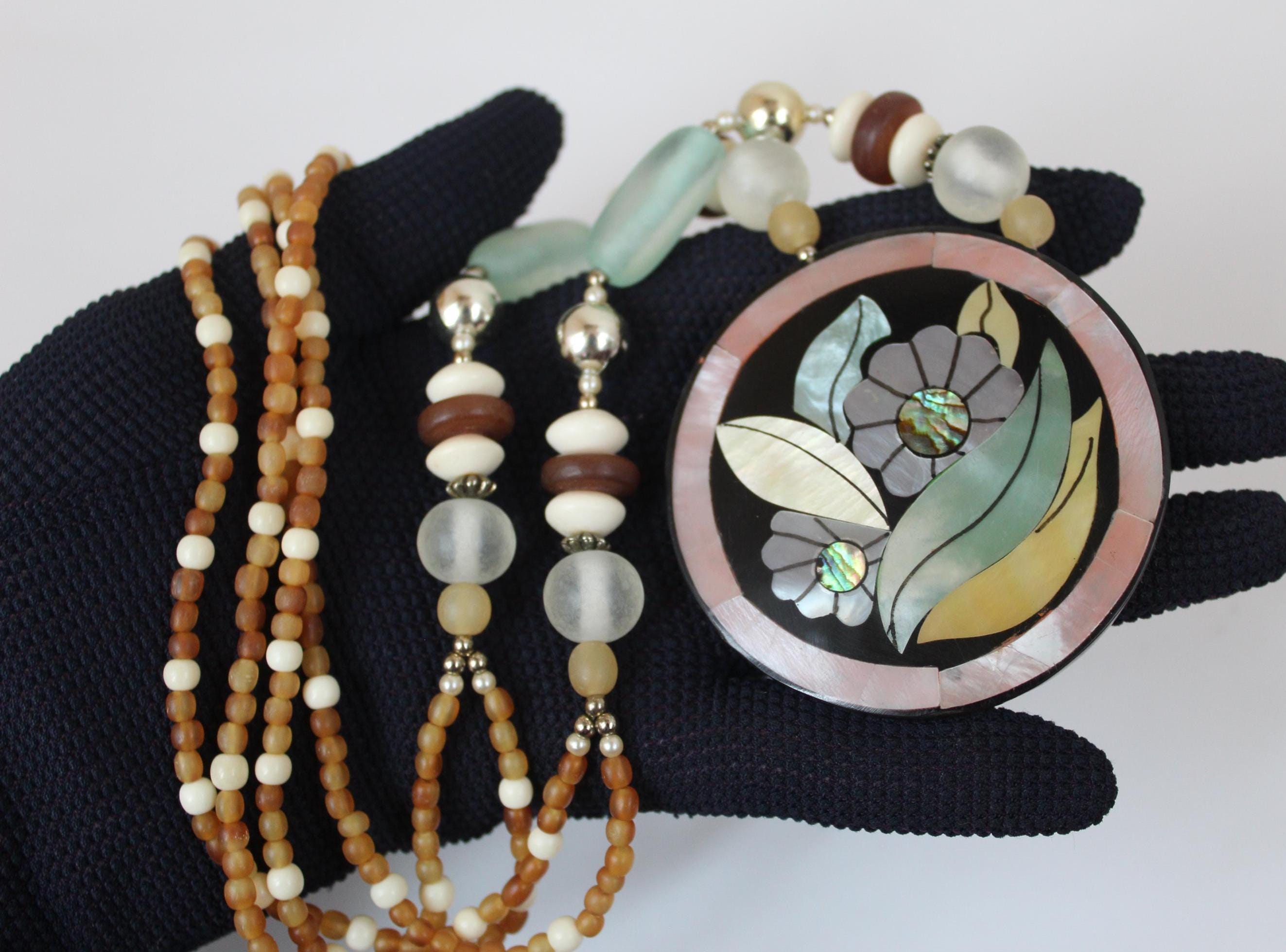 Vintage 1970s Lee Sands Large Pendant Necklace 70s Boho Hippie