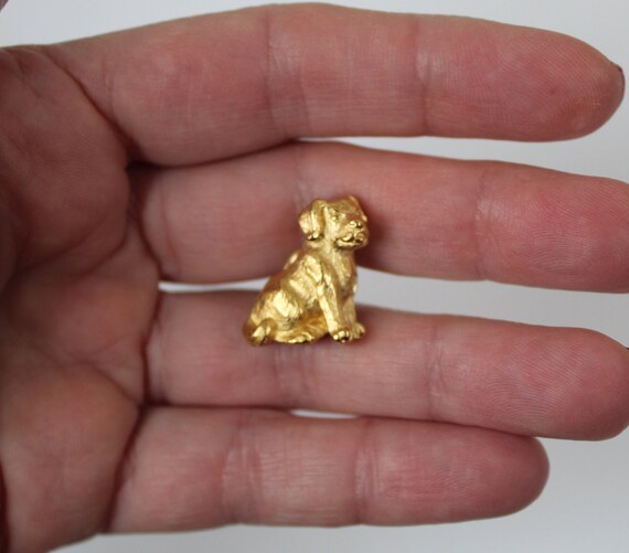 Vintage 1980s Gold Tone Dog Pin Tie Tack or Lapel… - image 3
