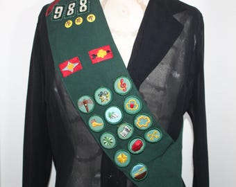 Vintage 1960s Girl Scout Sash with GS Awards Pins Merit Badges Hemlock Council 988, Pennsylvania Girl Scout Sash, Many Merit Badges