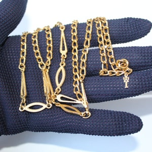 Vintage Mid Century Long Crown TRIFARI 1960s Gold Tone Chain Mid Century Style, Elongated Links, Crown Trifari 60s Hang Tag, 28&quot; Long Length
