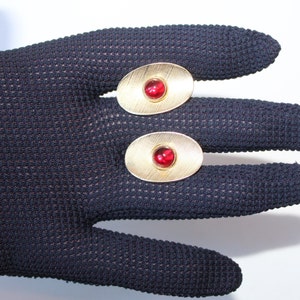 Vintage Mid Century Cuff Links Red Stones Faux Ruby Cuff Links, Textured Gold Tone by 50s Designer Anson Cuff Links
