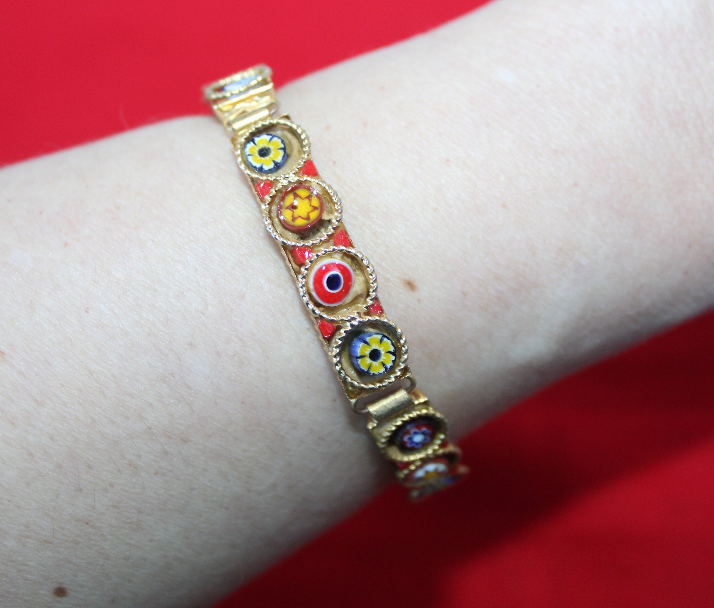 Vintage Italian Micro Mosaic Millefiori Bracelet With