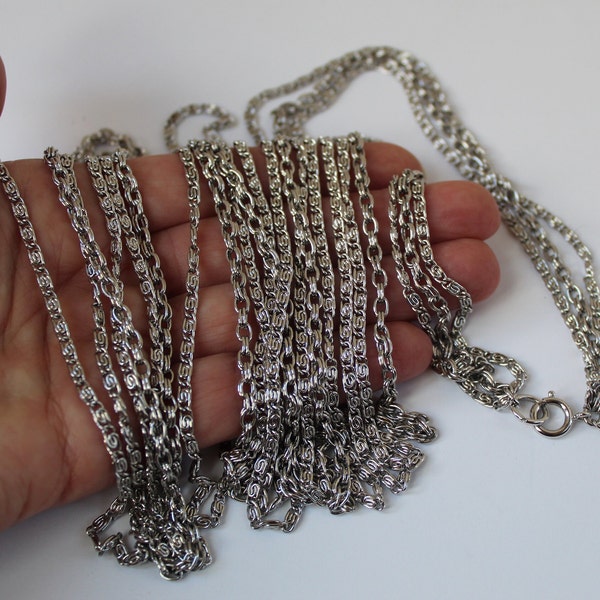 Vintage Crown TRIFARI Mid Century Mod 1960s Very Long Silver Multi Strand 54" Chain S Link 3 Strand Long Crown TRIFARI Long Chains Hang Tag