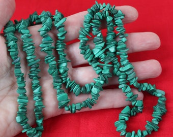 Vintage 1970s BOHO Green Malachite Natural Rough Beads Long Necklace Extra Long 34" Long Strand Malachite Beads