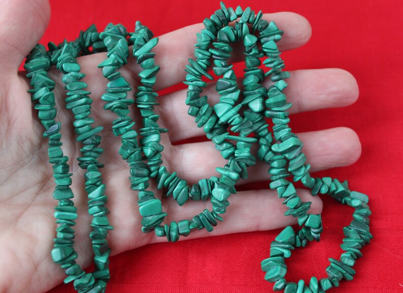 Vintage 1970s BOHO Green Malachite Natural Rough Beads Long Necklace Extra Long 34 Long Strand Malachite Beads image 1