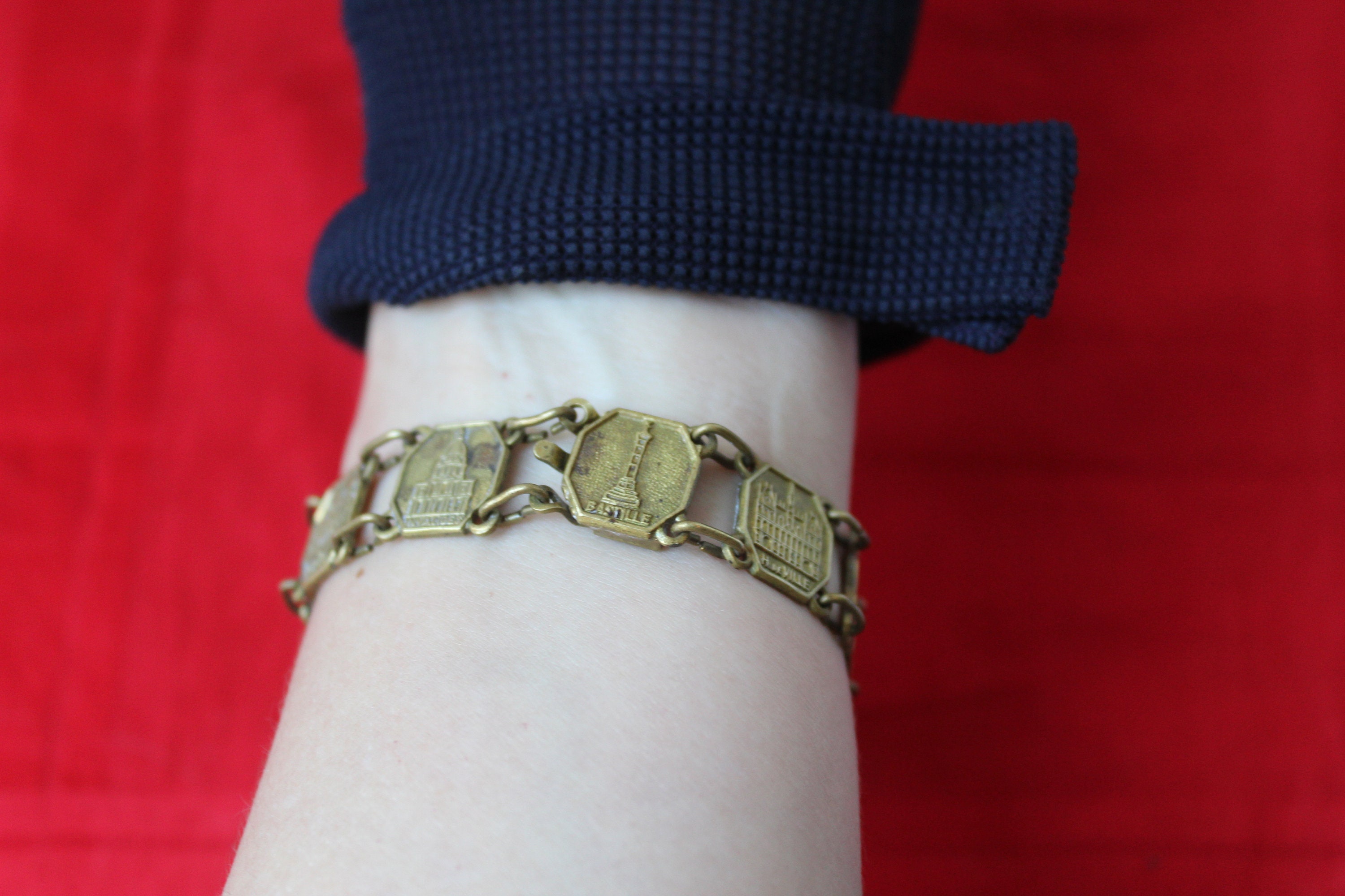 Vintage Mid Century France Paris Enamel Link Bracelet Eiffel Etsy