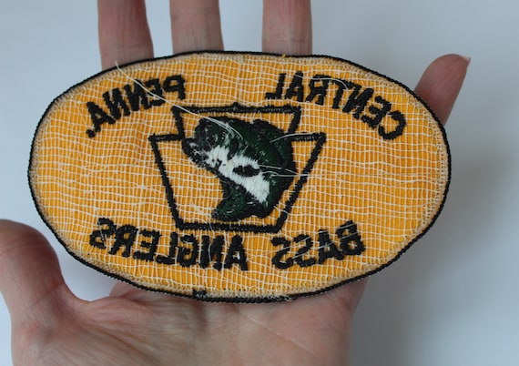 Vintage Older Fishing Patch Pennsylvania Bass Anglers, Old Cheesecloth  backing, Central Penna Bass Anglers Unused Patch